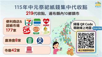今年農曆七月共有219處紙錢代收點，掃描QRcode即可查詢位置